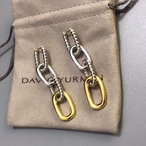 David Yurman Mixed Metal Link Drop Earrings — Gold and Silver